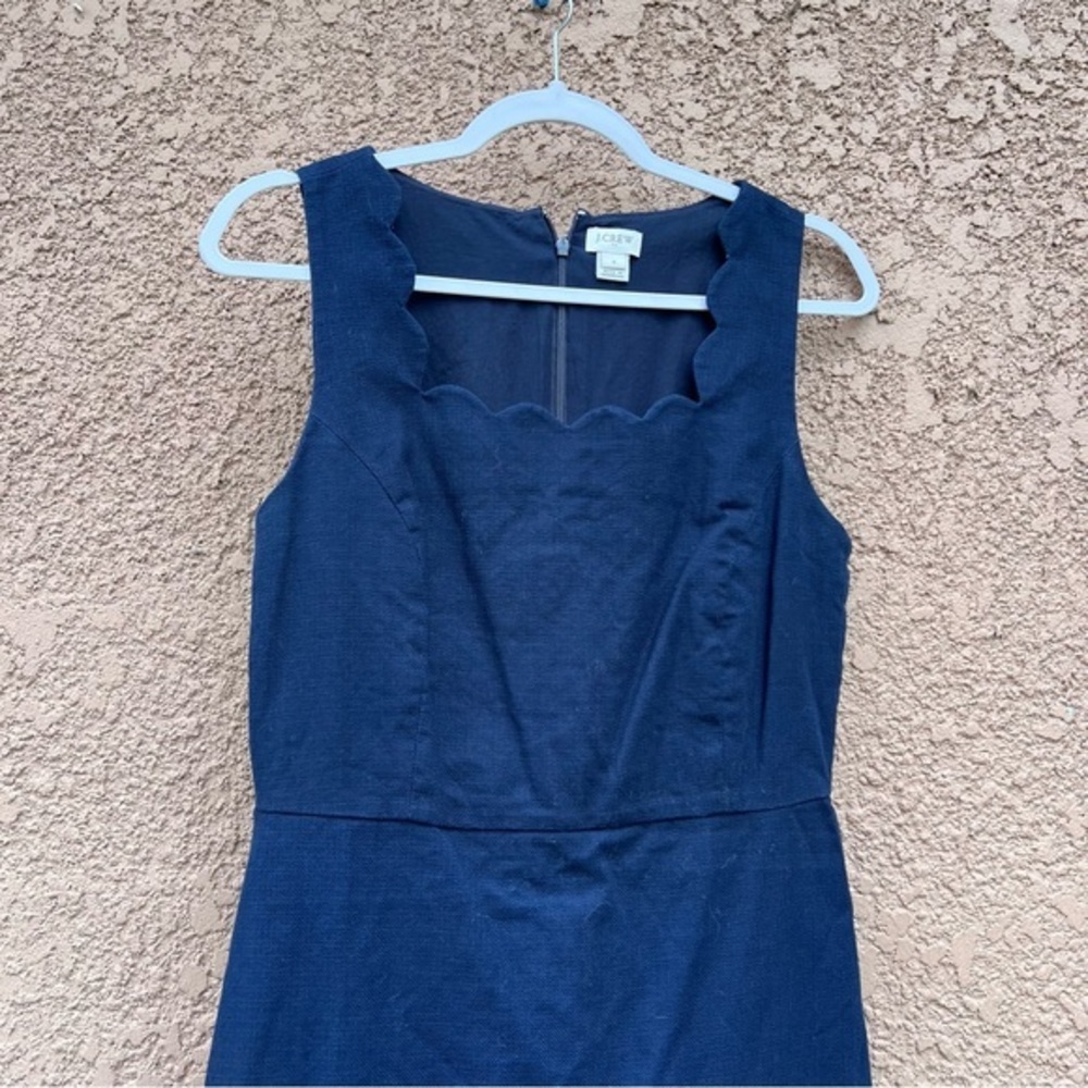J. Crew Dress Size 8 Women's Sleeveless Scallop Trim Navy‎ Blue Classy Casual - Picture 7 of 10